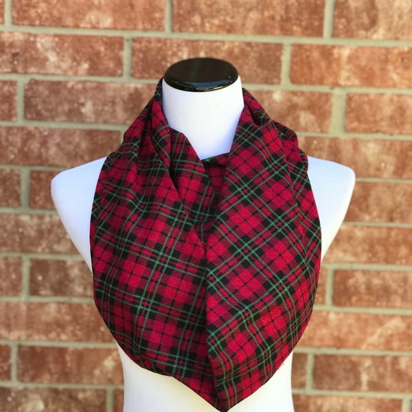 Red Plaid Flannel Scarf Christmas Scarf Checkered Infinity Scarf Warm scarf Classic Red Green plaids loop scarf gift for women teens men