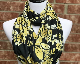 Yellow Rose Floral Scarf Mustard Roses Scarf Infinity Scarf Forest Green Scarf Mother's day Gift Lichen Green Scarf Soft Loop Circle scarf