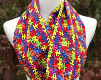 Autism Awareness Scarf Infinity Scarf Autism scarf for child & mom Puzzle scarf Multicolored Scarf Autism Teacher scarf Autism Support scarf