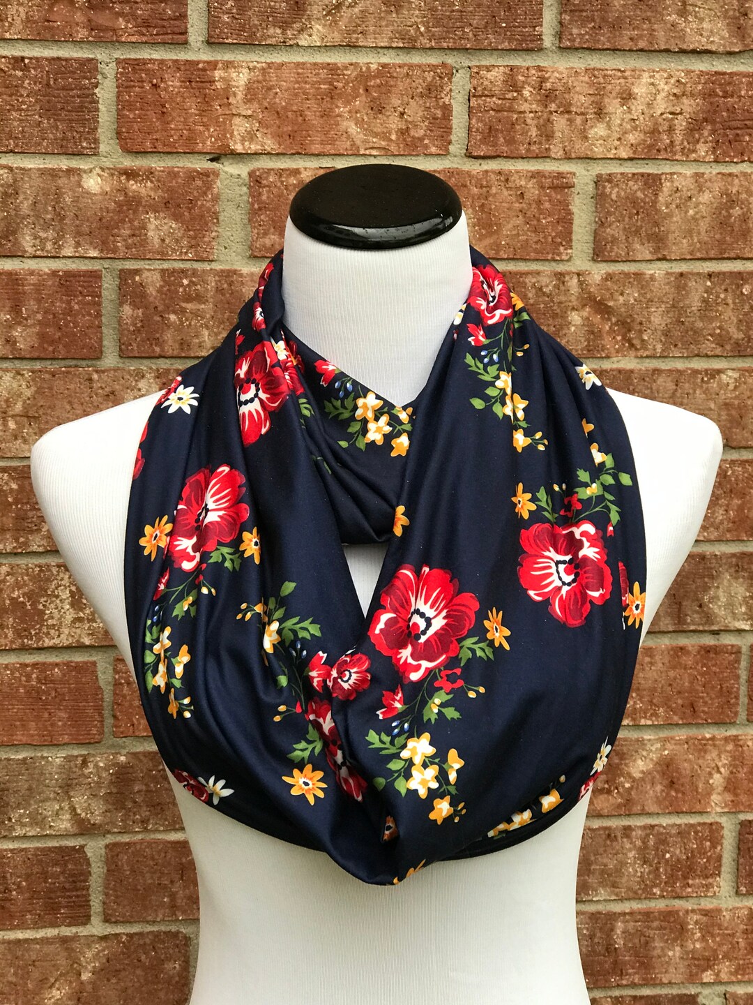 Floral Scarf Rose Scarf Navy Blue Yellow Red Hibiscus Scarf Infinity ...