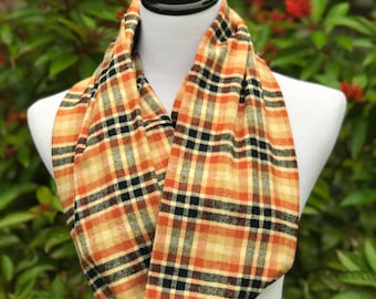 Mustard Brown Scarf Infinity Scarf Rustic Plaid Scarf Pumpkin Brown Mustard Flannel Scarf Warm & Soft Loop Scarf Circle Scarf Winter Autumn