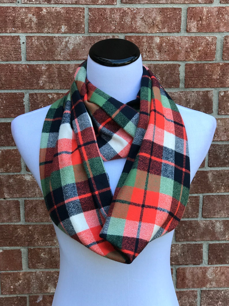 Plaid Scarf Brown Green Flannel Scarf Autumn Infinity Scarf Etsy