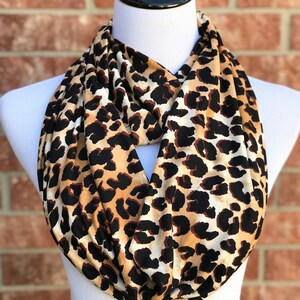 Leopard Infinity Scarf Brown Black Scarf Cheetah Cat Print Scarf Mother&#39;s day Gift Scarf Soft Jersey Knit Loop Circle scarf