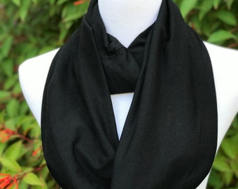 Black Scarf Soft Cotton Jersey Knit Loop scarf Circle Scarf Halloween Scarf for Women & Men Solid Black Scarf