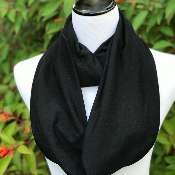 Black Scarf Soft Cotton Jersey Knit Loop scarf Circle Scarf Halloween Scarf for Women & Men Solid Black Scarf