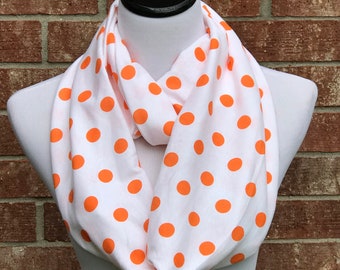 Orange Polka Dot Scarf Autumn Color Orange Infinity Scarf Soft Jersey Knit Cotton Loop Scarf Pumpkin Halloween gift idea