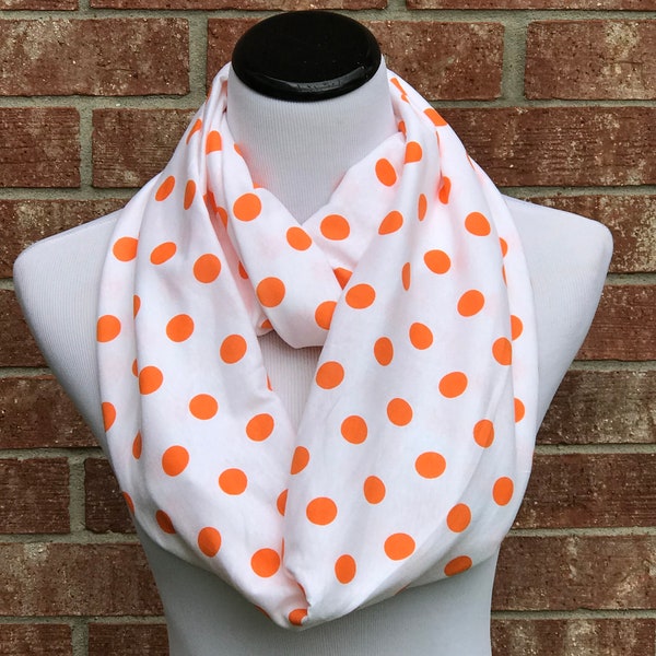 Orange Polka Dot Scarf Autumn Color Orange Infinity Scarf Soft Jersey Knit Cotton Loop Scarf Pumpkin Halloween gift idea