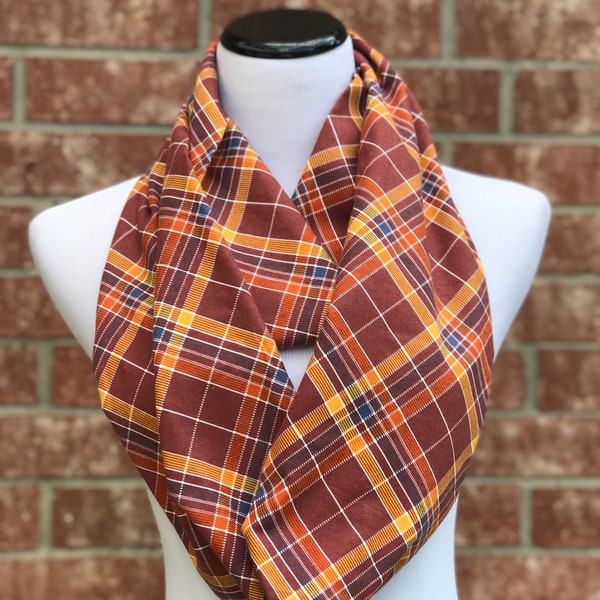 Plaid Scarf Mustard Brown Rustic Yellow Infinity Scarf Buffalo Plaid Flannel Scarf Autumn Warm Winter Circle Scarf Loop Scarf Thanksgiving