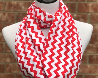 Chevron Infinity Scarf Red Scarf Zigzag Soft Jersey Knit Cotton Scarf Valentine Scarf Circle Scarf Loop Scarf Christmas Scarf