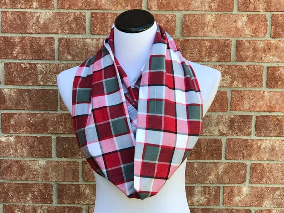 Red Gray White Plaid Flannel Scarf Tartan Checkered Accessory | Etsy