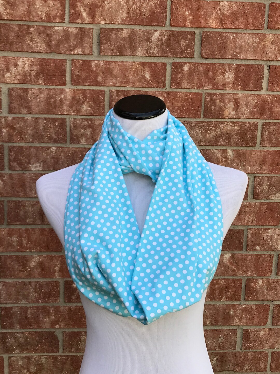 Blue Polka Dot Scarf Infinity Scarf Light Blue White Dots - Etsy