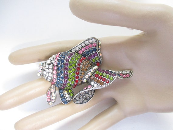 Large Vintage Rhinestone Fish Brooch Rainbow Fish… - image 2