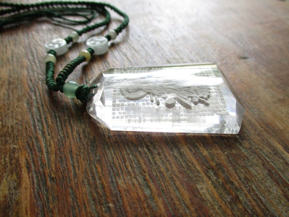 Vintage Chinese Pendant Etched Glass Great Compas… - image 4
