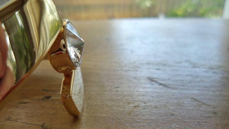 Vintage 80s Bold Gold Tone Crystal Rhinestone Hinged Bangle Bracelet Unsigned Glamour Glitz