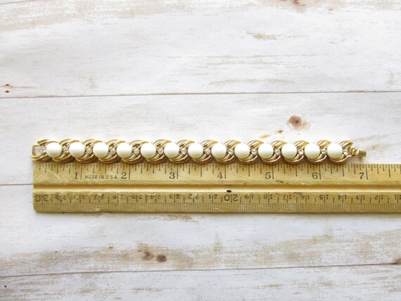 Vintage Crown Trifari Bracelet Gold Tone White Gl… - image 3