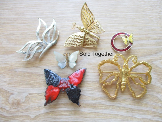LOT Vintage Butterfly Brooches Gold Tone Mother o… - image 1