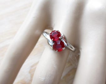 Vintage Double Lab Ruby Gemstone Sterling Ring