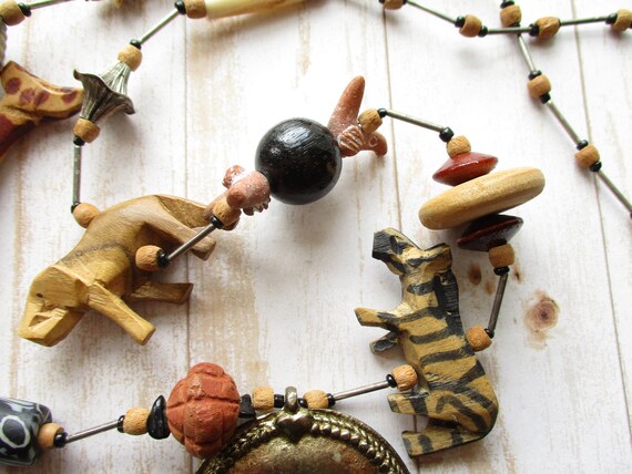 Vintage Carved Wood Animal African Bead Statement… - image 3