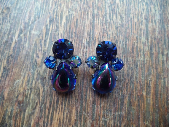 Vintage Blue Rhinestone Clip On Earrings Juliana … - image 8