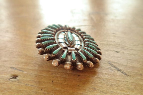 Vintage Zuni Sterling Turquoise Needlepoint Brooc… - image 2