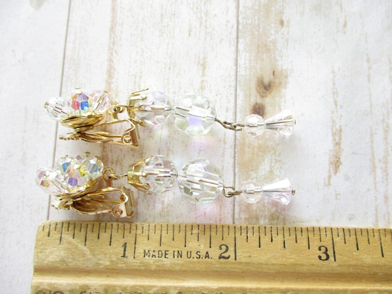 Vintage Long Dangling Crystal Bead Clip On Earrin… - image 8