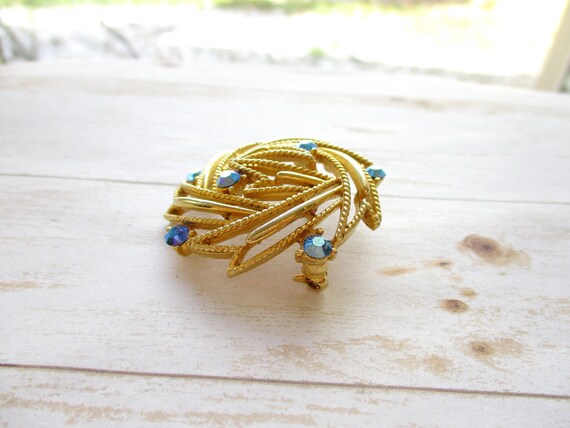 Vintage Signed LISNER Blue AB Rhinestone Gold Ton… - image 6