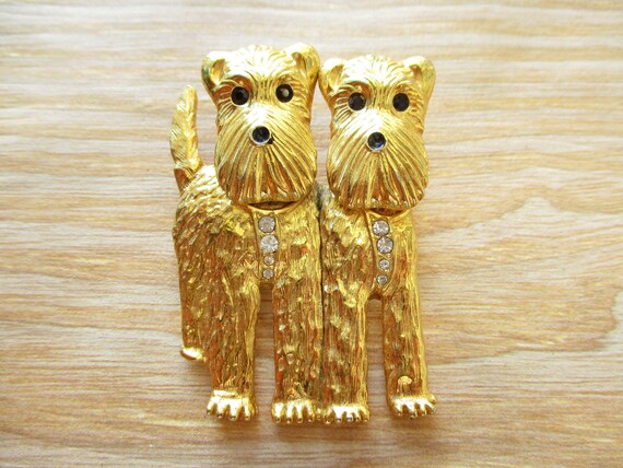 Vintage Double Scotty Dog Terrier Pup Brooch Gold Tone Etsy Canada