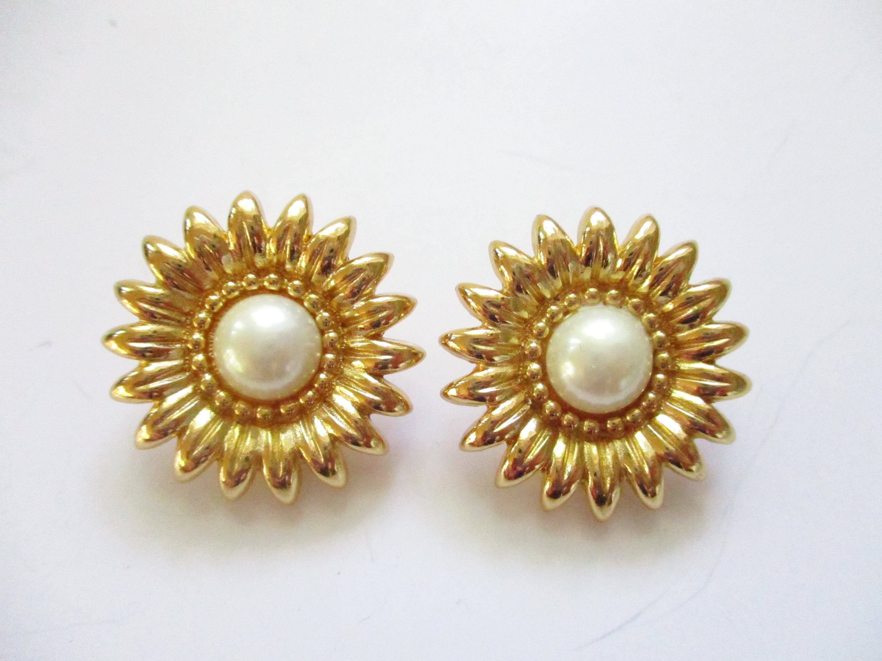 Louisette Stud Earrings with Enamel and Faux Pearls Gold/Silver