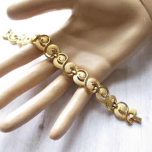 Crown Trifari Gold Tone Link Bracelet Swirls