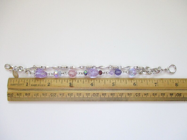 Vintage Signed Kirks Folly Bracelet Purple Crystal AB Beads Silver Tone Bild 8