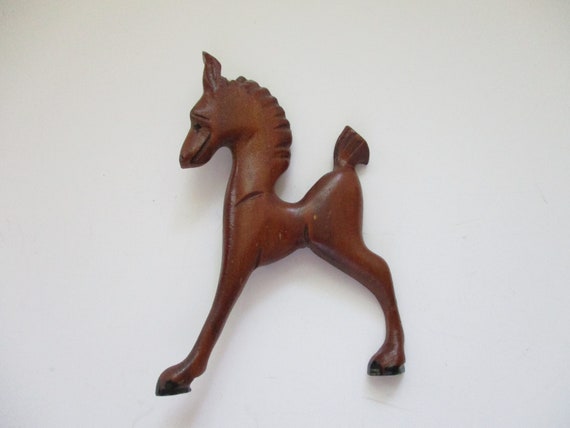 Vintage Carved Wood Horse Brooch Pony Brooch 1940… - image 10