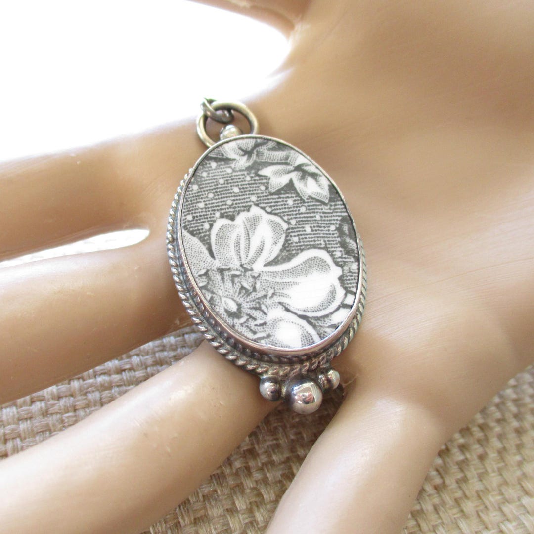Vintage Sterling Porcelain Floral Pendant by Jacqueline Smiley - Etsy