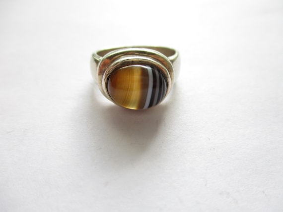 Vintage Stripped Agate Statement Ring Unisex Ston… - image 1