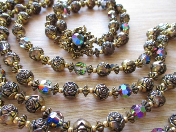 Vintage Dark AB Crystal Bead Necklace Bracelet Je… - image 2