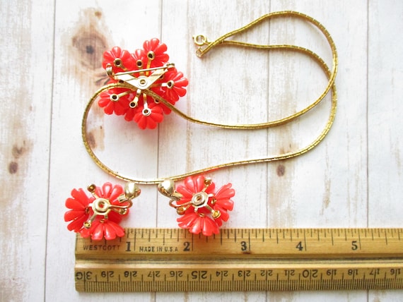 Vintage Red Lucite Flower Brooch Pendant Clip On … - image 8