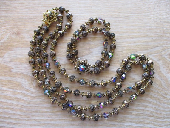 Vintage Dark AB Crystal Bead Necklace Bracelet Je… - image 1