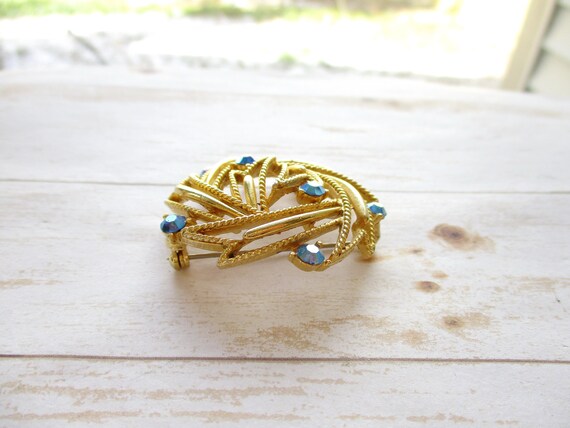 Vintage Signed LISNER Blue AB Rhinestone Gold Ton… - image 5