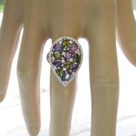 Multi-Color Cluster Gem Ring Simulated Purple Gre… - image 2