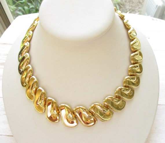 Vintage Gold Tone Choker Necklace Collar Statemen… - image 1