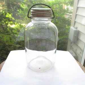 Antique Glass Jar Wire Bale Handle Lid