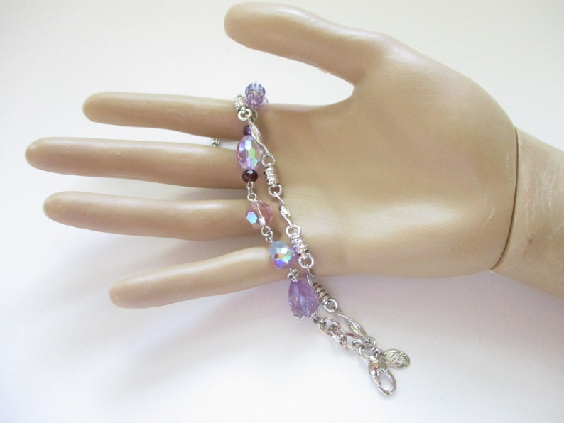Vintage Signed Kirks Folly Bracelet Purple Crystal AB Beads Silver Tone Bild 1