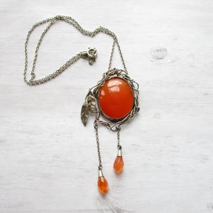 Sterling Orange Agate Necklace OOAK Art Nouveau Style