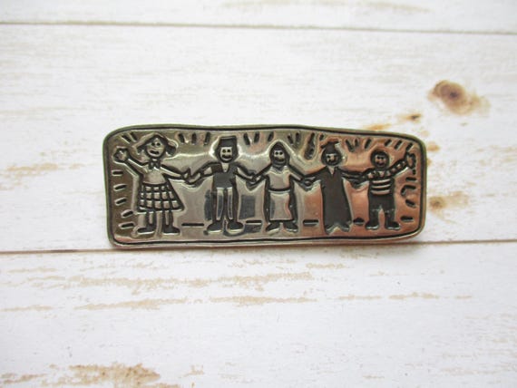 Sterling Brooch Children Holding Hands Gift for Teacher