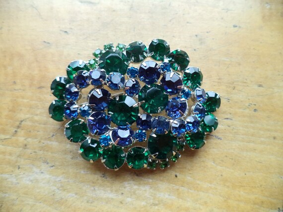 Large Rhinestone Brooch Green Blue Rhinestone Broo