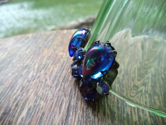 Vintage Blue Rhinestone Clip On Earrings Juliana … - image 6