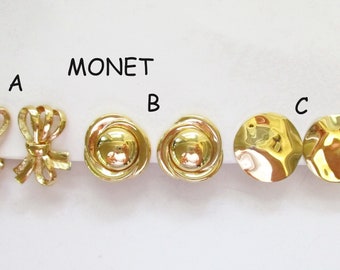 Signed MONET Gold Tone Clip On Earrings