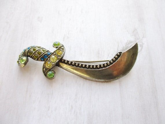 Vintage Large Silver Sword Scimitar Brooch Silver 