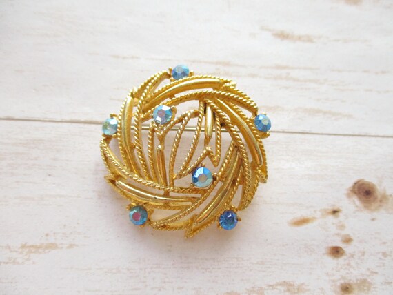 Vintage Signed LISNER Blue AB Rhinestone Gold Ton… - image 2