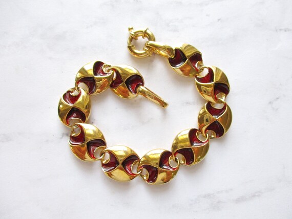 Vintage Signed JBK Enamel Gold Plate Link Bracele… - image 2