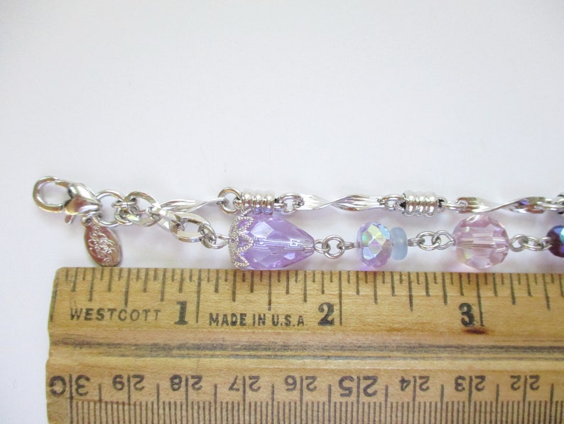 Vintage Signed Kirks Folly Bracelet Purple Crystal AB Beads Silver Tone Bild 9